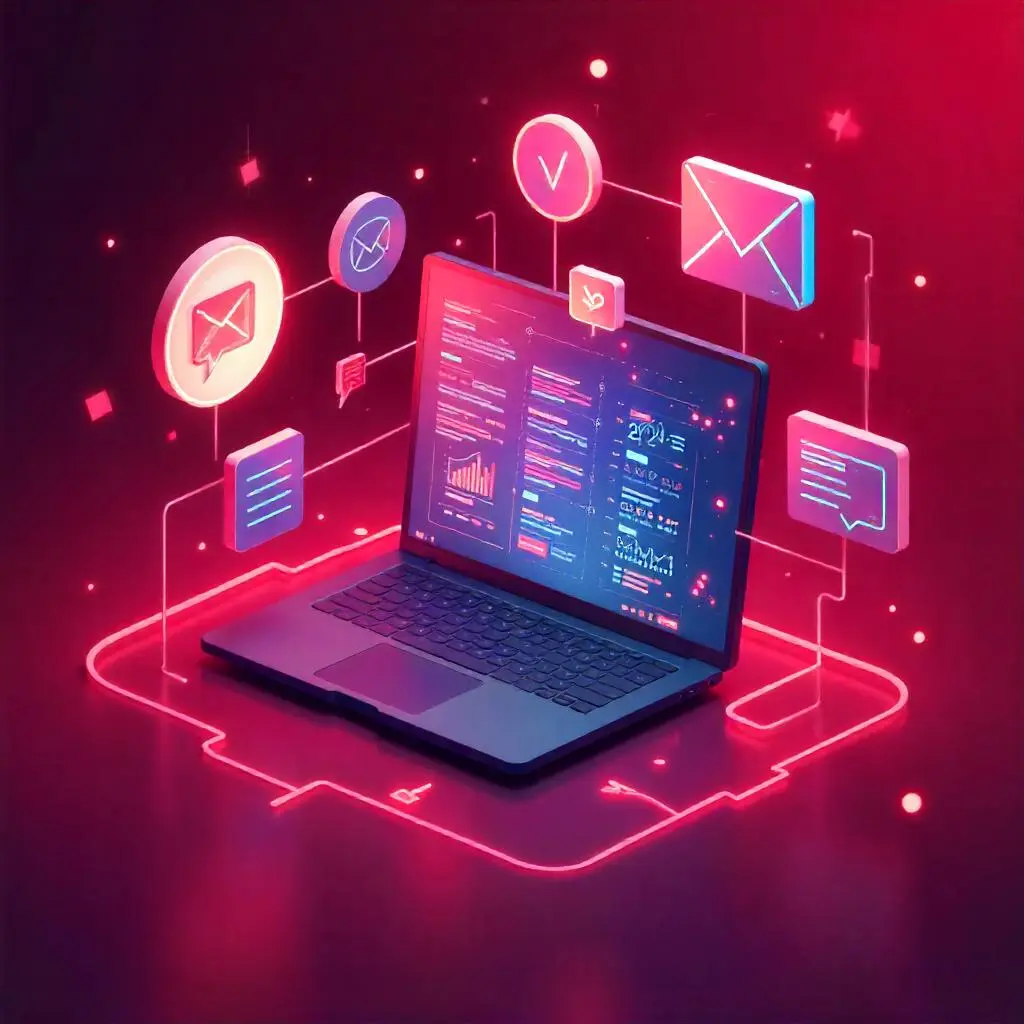 Digital content strategy illustration with laptop and icons – Best content marketing services in Dubai focused on blogs, videos, and posts to enhance audience engagement and brand visibility