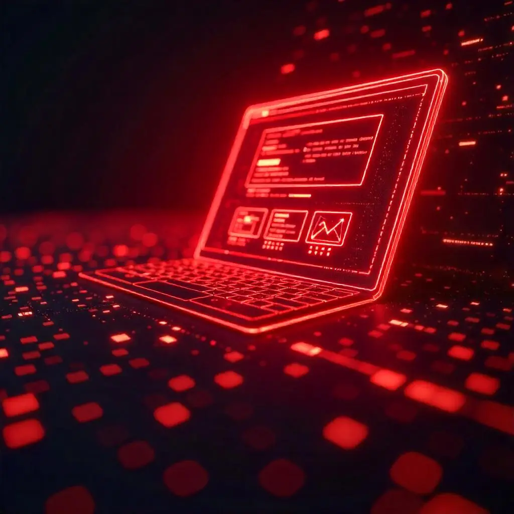 Red-themed laptop interface showing coding and development tools – Best website development in Dubai UAE for responsive and SEO-friendly websites tailored to business goals